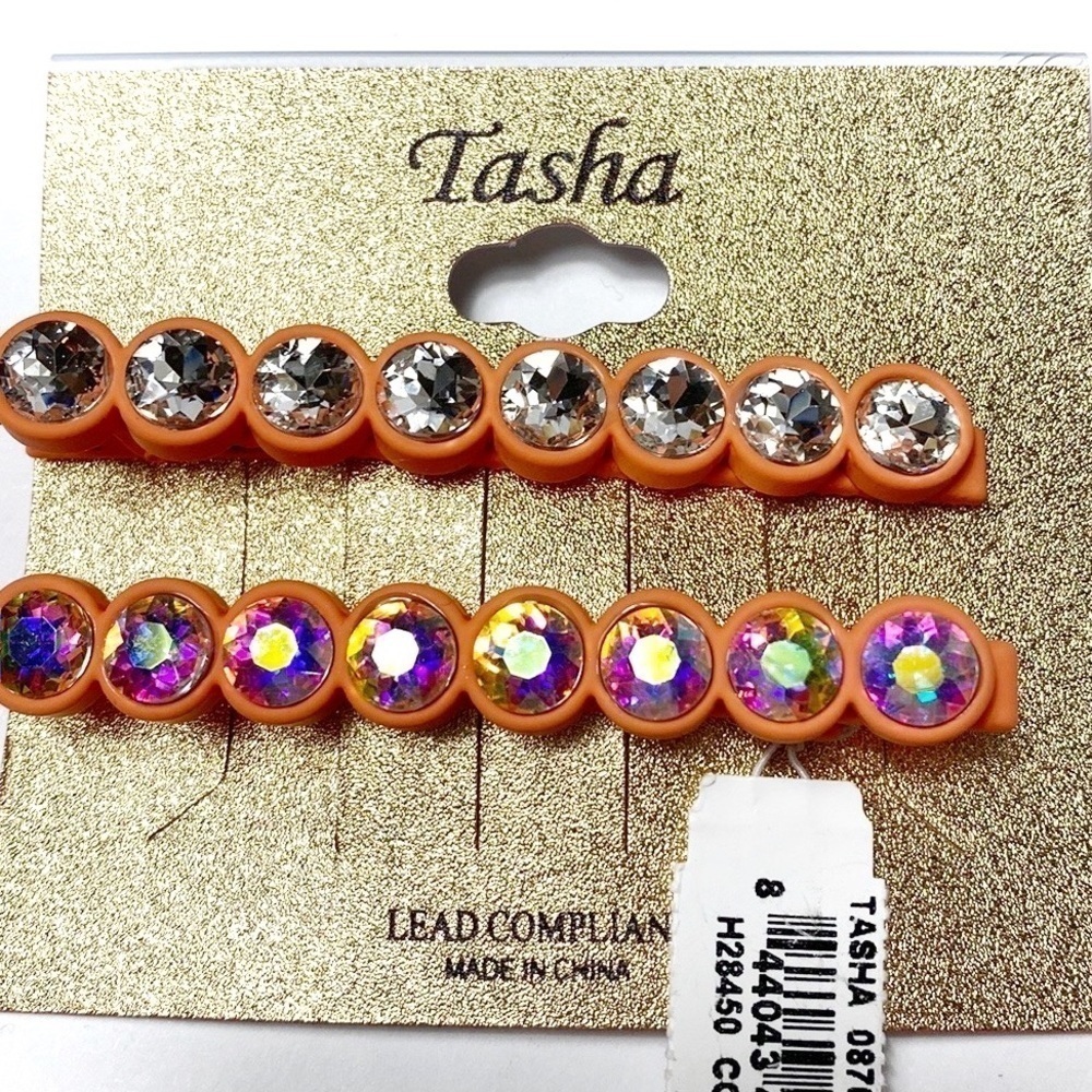 Tasha coral rhinestone barrettes NWT - Picture 2 of 4
